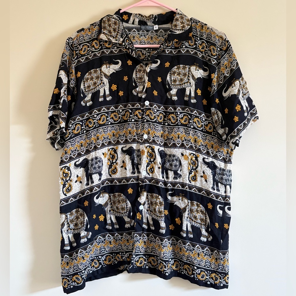 EARTHBOUND Black and Gold Elephant Pattern Top